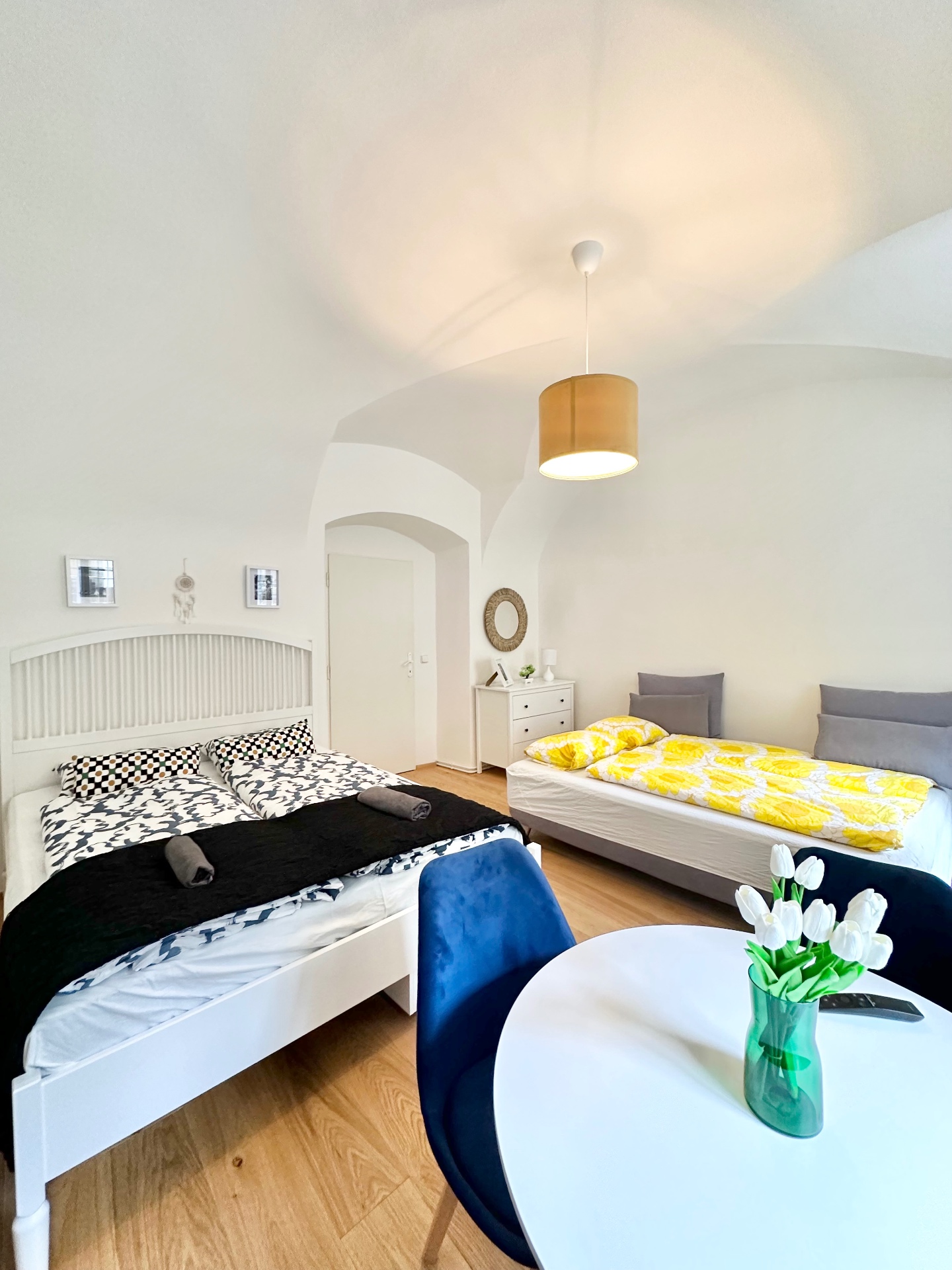 Bright bedroom with two beds